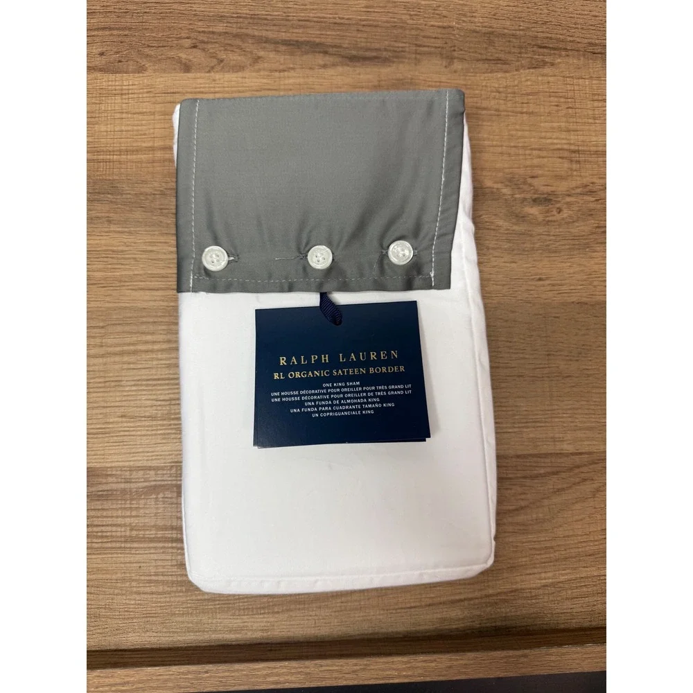 Ralph Lauren‎ Organic Cotton Sateen Border Sham King - Graphite NEW